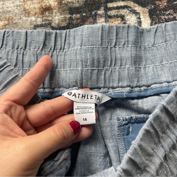 Athleta Blue Cabo Linen Jogger Pants pockets elastic waistband stretch - Picture 4 of 6